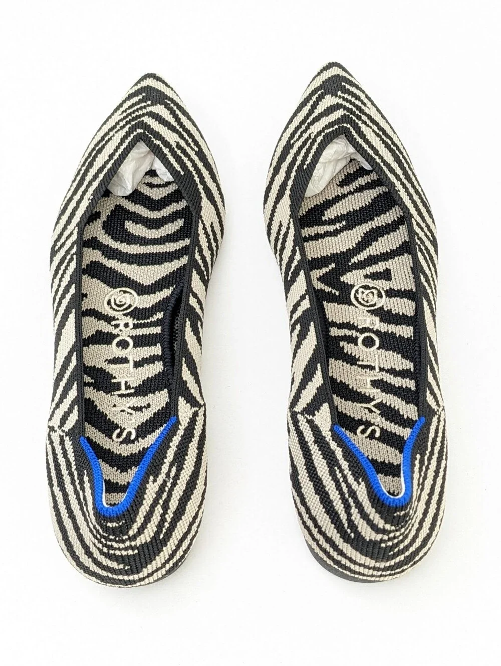 Rothy's The Point Pointed Toe Ballet Flats Black Zebra Womens 8 - Picture 4 of 5